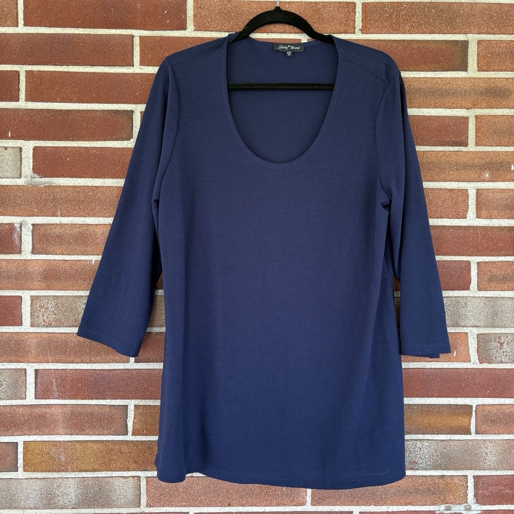 Slinky Brand Dark Blue Travel Acetate Top Women's Sz XL A2730